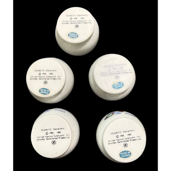 Vintage 5x Peanuts Hawaiian Snoopy & Woodstock w/ Leis Mini Bud 2" Vases - Japan - Picture 5 of 7